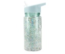 Botella Plástico con Pajita Glitter Stars Turquoise