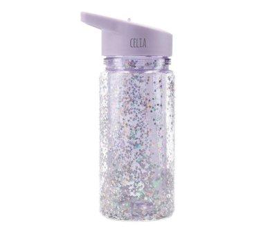 Botella Plástico con Pajita Glitter Stars Lilac