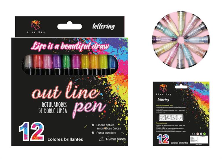 SET 12 ROTULADORES OUTLINER BICOLOR NEON PASTEL