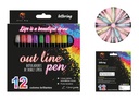 SET 12 BICOLOR NEON PASTEL OUTLINER MARKERS