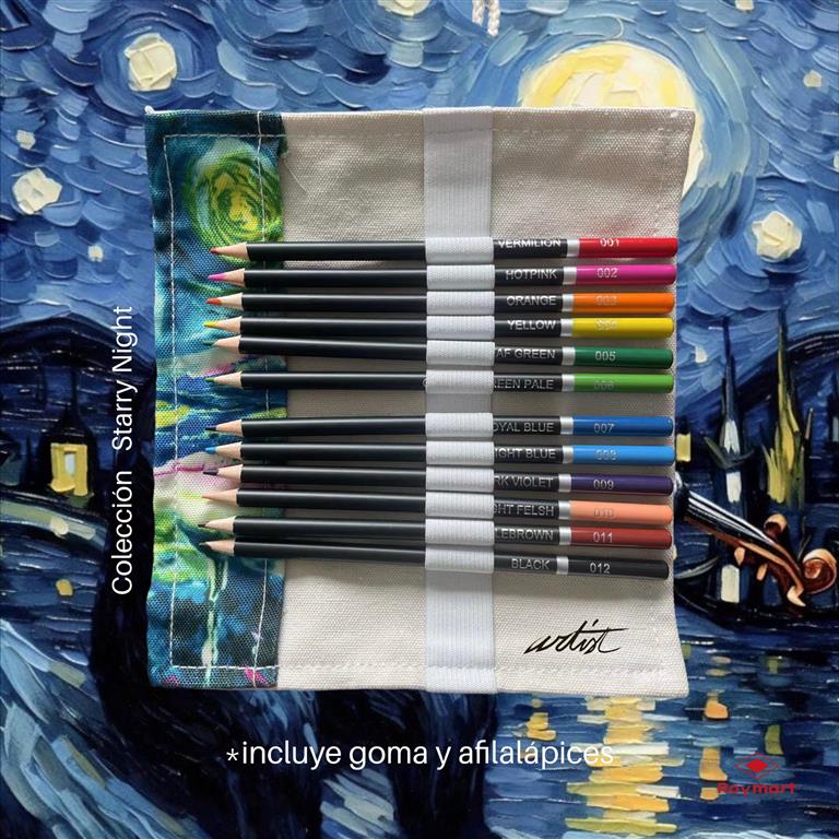 [AB-0469] FABRIC BOX 12 PREMIUM PENCILS W/ ERASER AND SHARPENER.