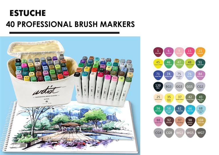ROTULADORES LUXE PROFESSIONAL BRUSH MARKER 40 COLORES punta pincel