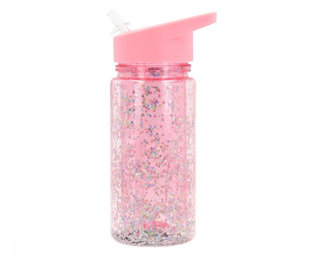 Plastic Bottle with Straw Glitter Stars Pink