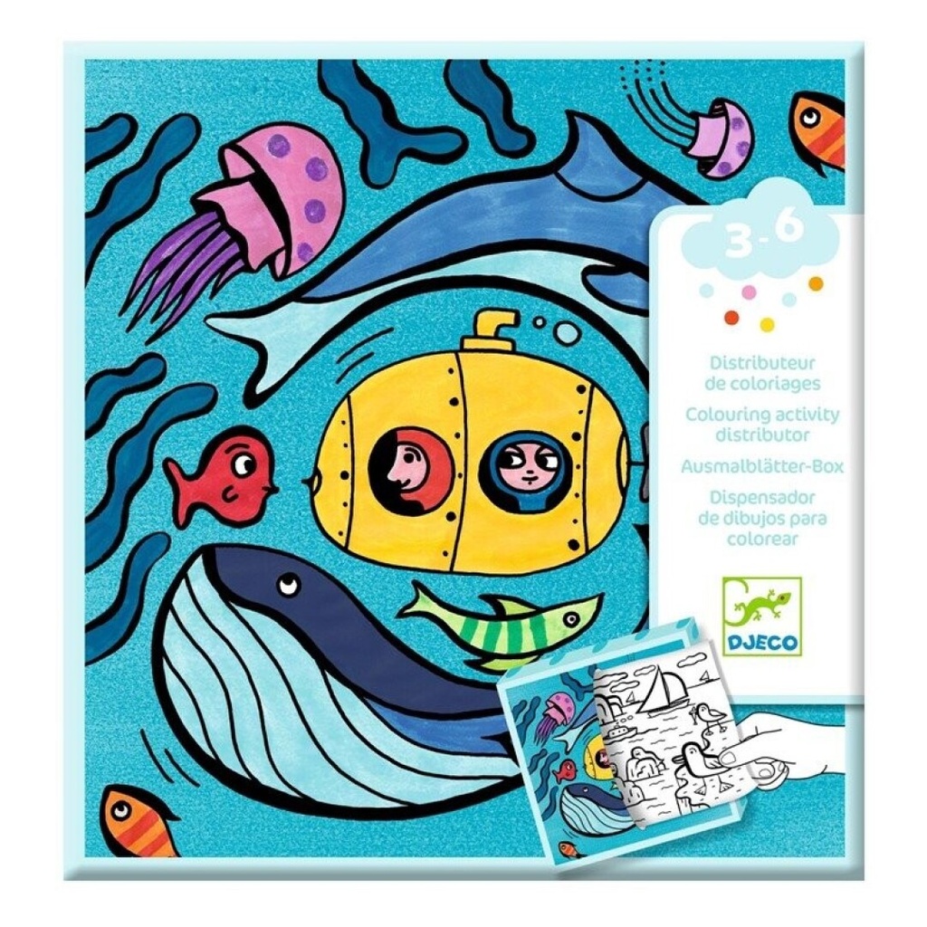 [30051] Dispenser of 10 colouring pictures + 10 surprise games Ocean Crafts for 3 to 6 years Djeco