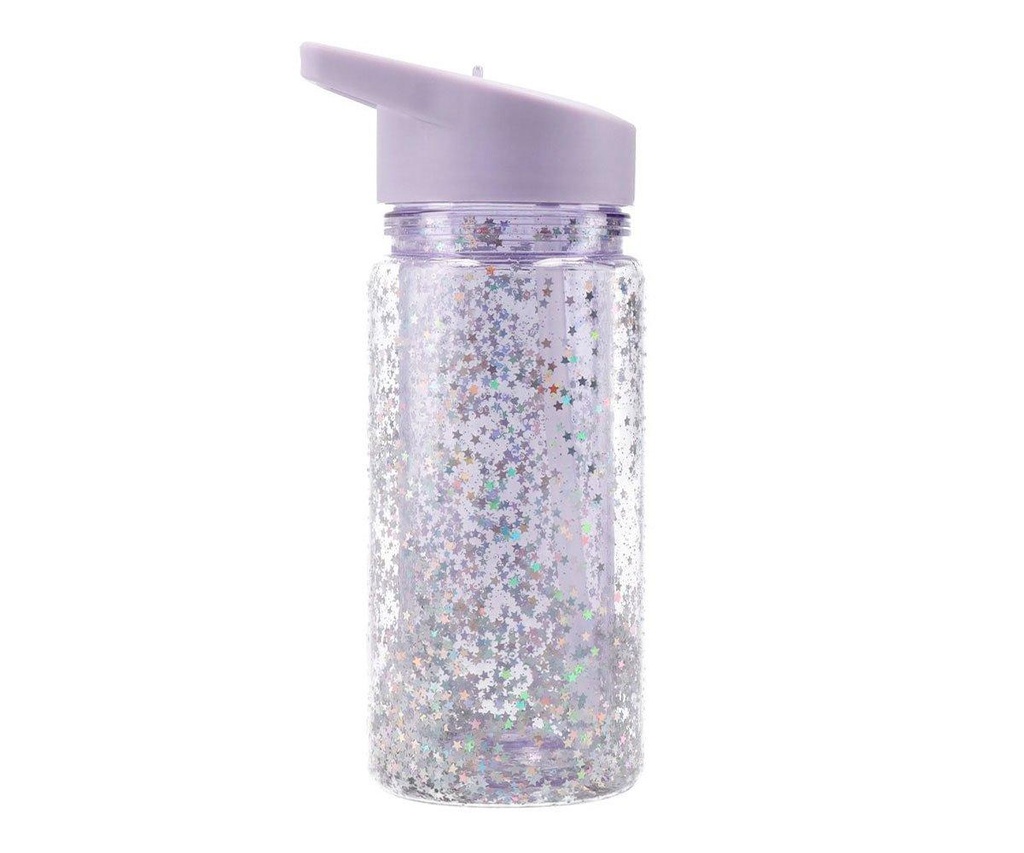 Plastic Bottle with Glitter Stars Lilac Straw