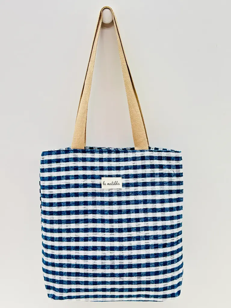 La Matilda Bolsa Tote Bag Gingham Marino
