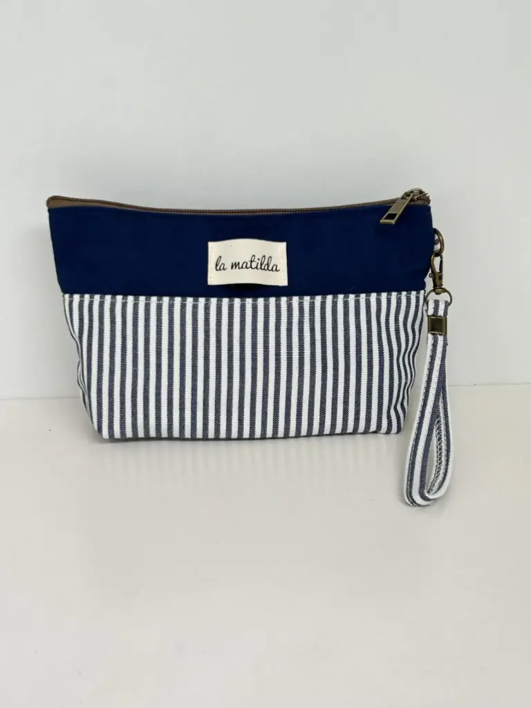 The Matilda Large Blue Striped Makeup Bag