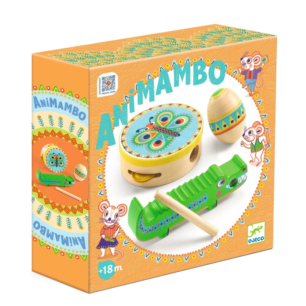 Juego de instrumentos de percusión : pandereta, maracas, guero