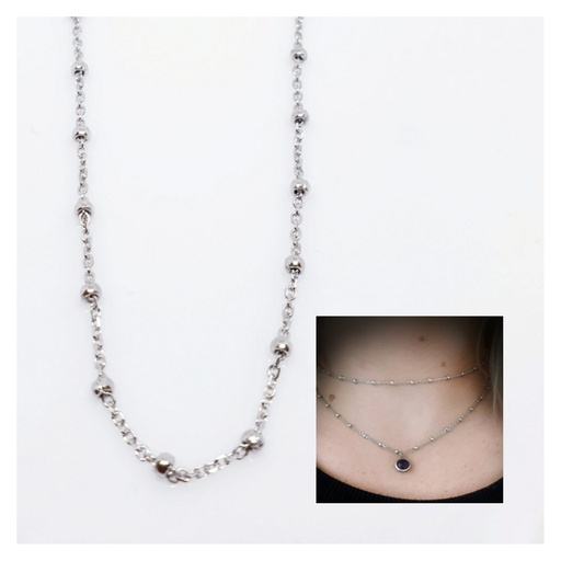 [coll687] Collar cadena pegada plata bolitas ThäiBa