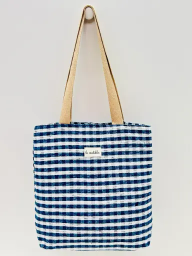 La Matilda Bolsa Tote Bag Gingham Marino
